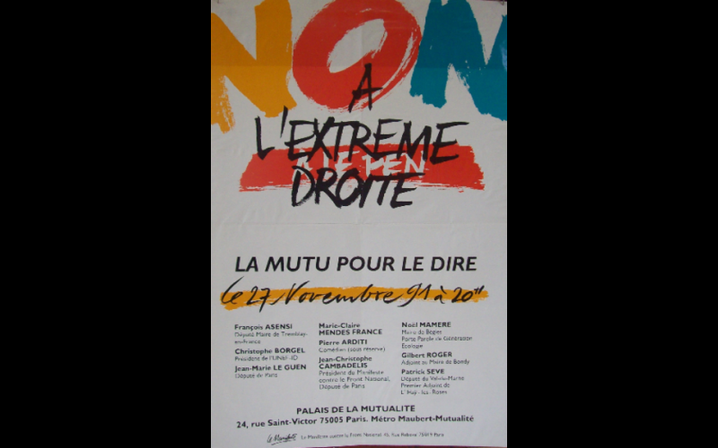 affiche meeting anti-Le pen, Paris, 1991 