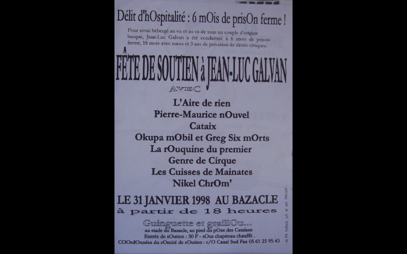 affiche soirée soutien à JL galvan, Toulouse, 1998 