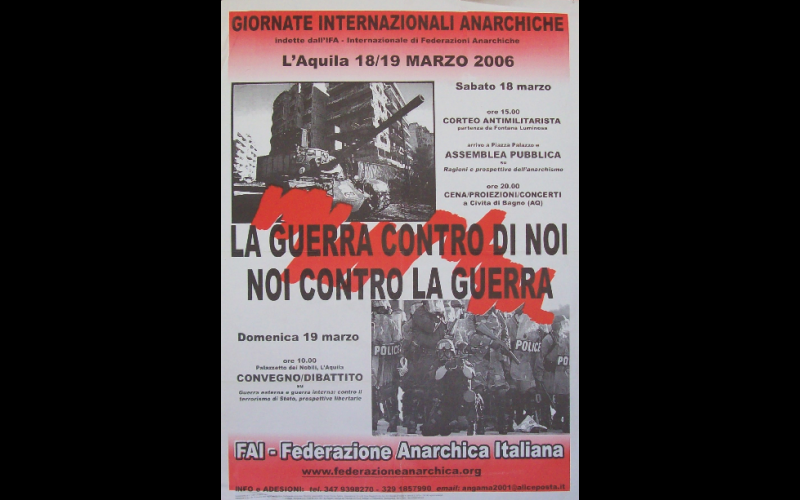 affiche anti-repression à L'Aquila, Fédération anar Italie, 2006 