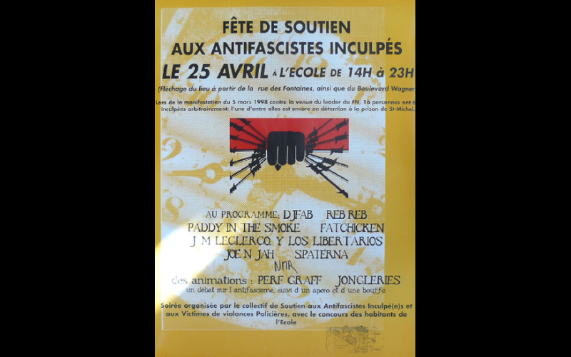 affiche fête soutien antifascistes inculpés, Toulouse, 1998 