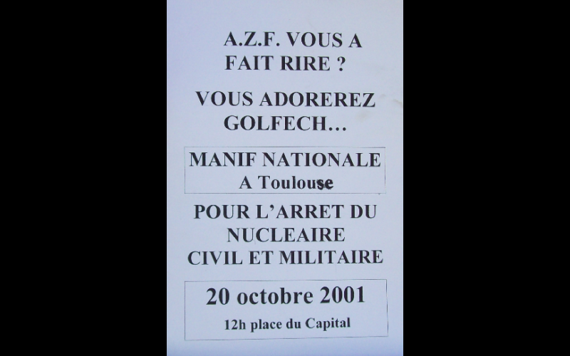 affiche manif AZF-Golfech, Toulouse, 2001 