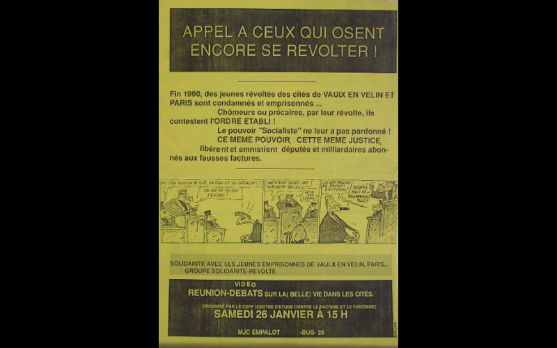 affiche soirée solidarité Vaux-en-Velin, Toulouse, 1991 