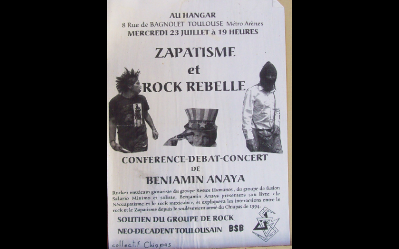 affiche conférence zapatisme et rock, collectif Chiapas, Toulouse, 2003 